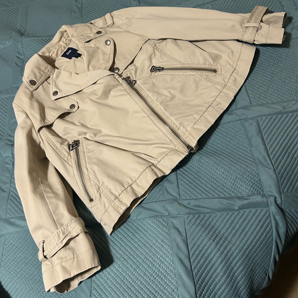 Beige Moto Jacket with Zipper Details